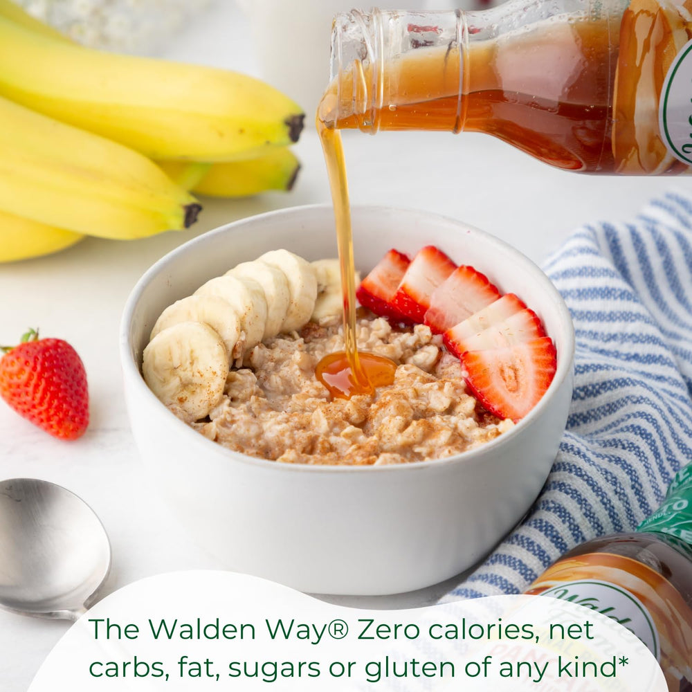 Walden Farms Pancake Syrup drizzle, versatile for toast, oats and coffee.