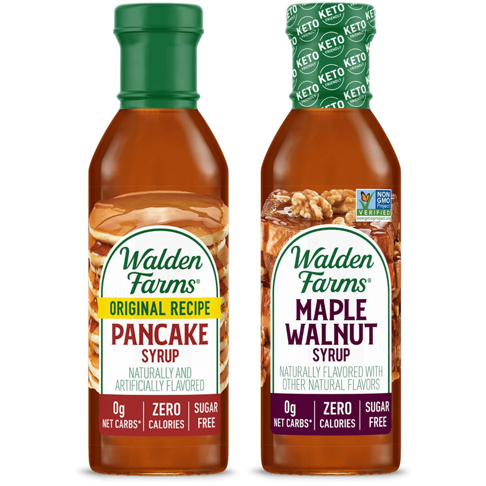 Walden Farms Pancake Syrup drizzle over pancakes with zero calories and zero sugar.