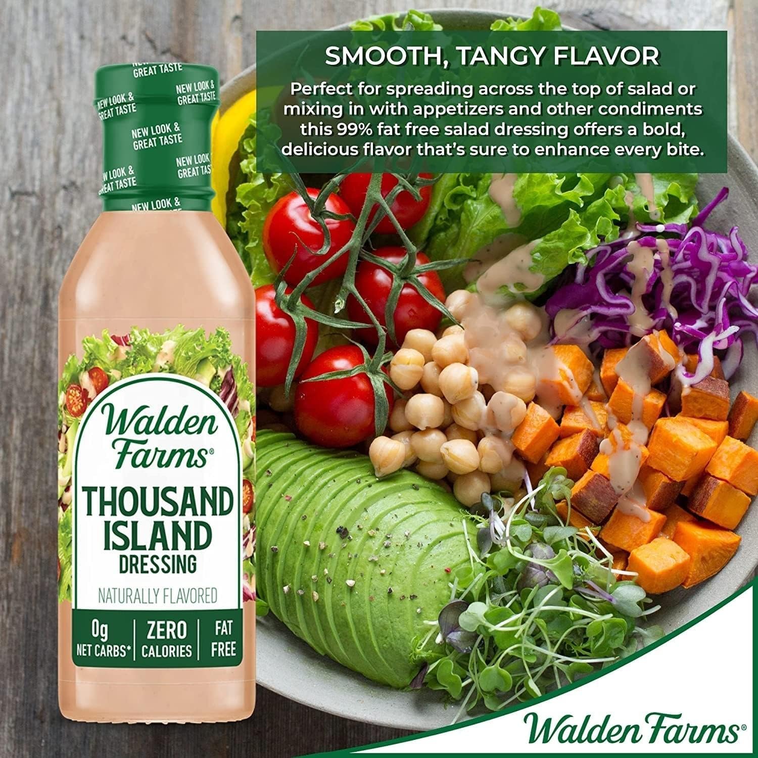 Walden Farms Thousand Island dressing on salad, sugar-free tang.