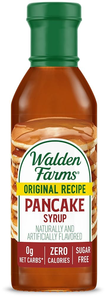 Walden Farms Pancake Syrup bottle shows zero calories and rich maple flavor.