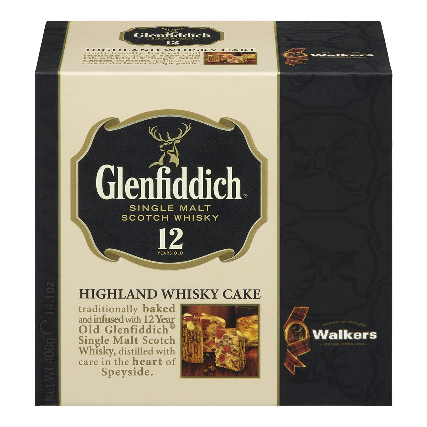 Walkers Highland Whisky Cake packaging highlights premium gift-ready presentation.