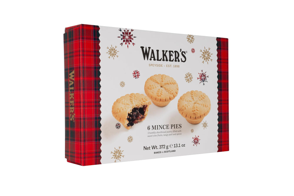 Walkers Holiday Mini Mincemeat Tarts box displays festive packaging and six tarts.