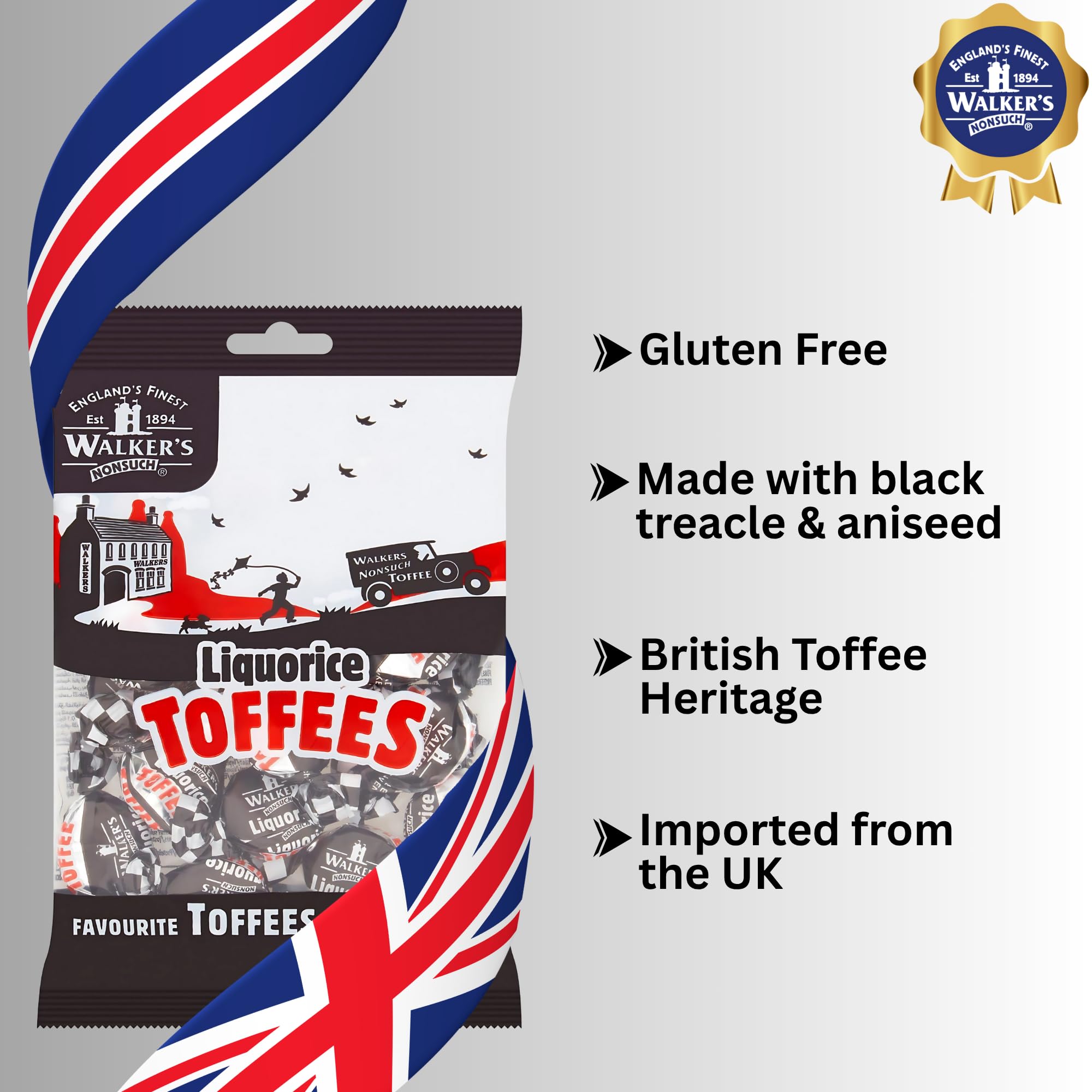 Walkers' Nonsuch liquorice toffees butter-rich surface closeup.
