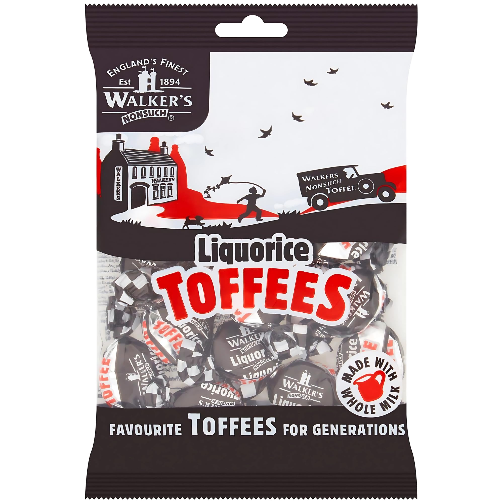 Walkers' Nonsuch Liquorice Toffees pack showing a classic British candy experience.