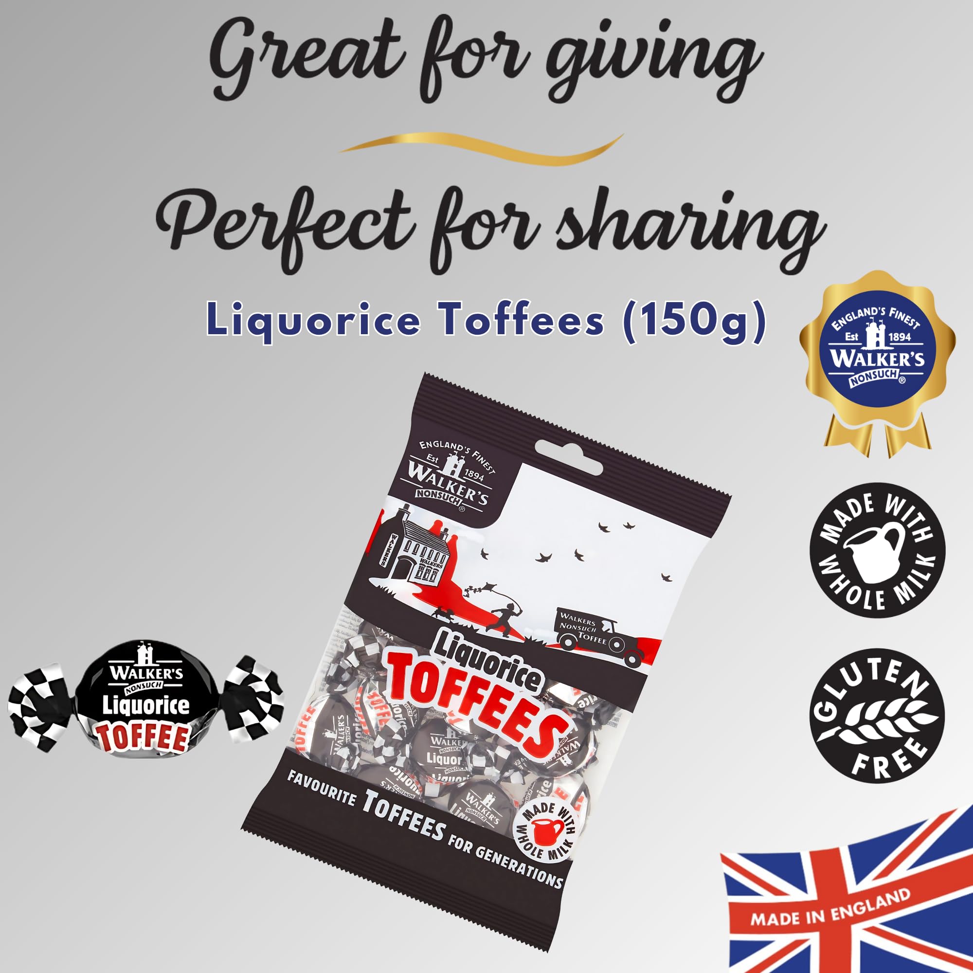 Walkers' Nonsuch Liquorice Toffees, twist-wrapped, ideal for gift bags and candy dishes.