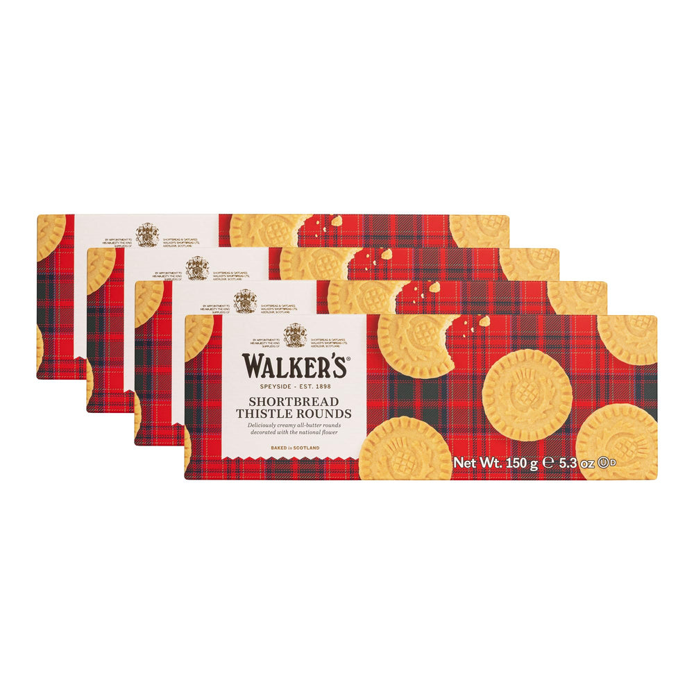 Walkers Shortbread Rounds box front, premium butter shortbread branding.