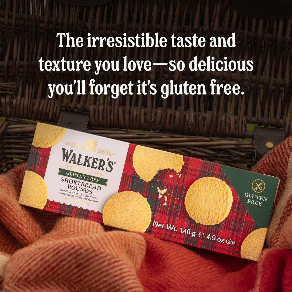 Walker's Shortbread Rounds plated with tea, inviting dessert ideas.