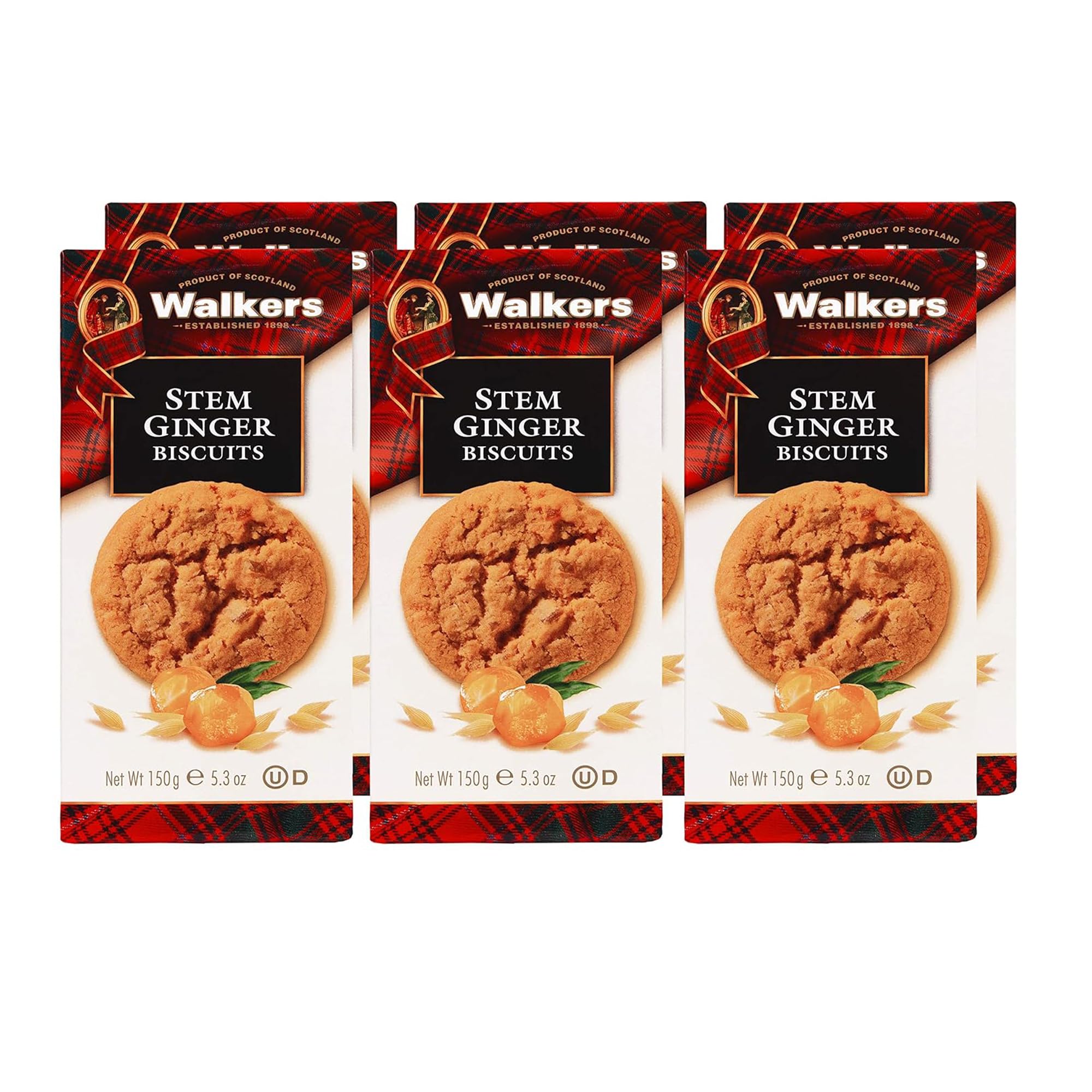 Walkers Stem Ginger Shortbread pack with golden biscuits and zesty bite.