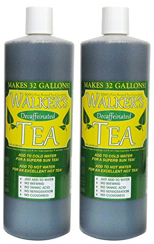 Walker's Tea liquid concentrate bottle for caffeine-free beverage prep.