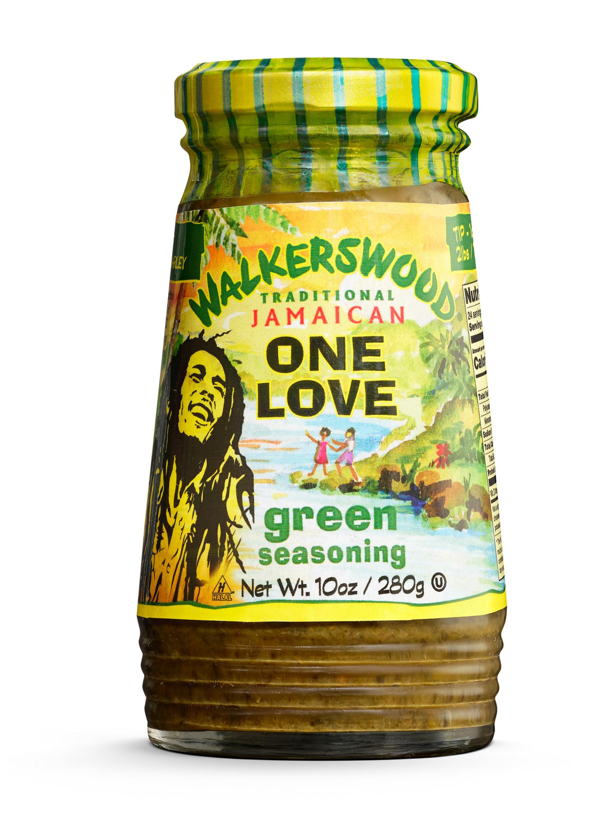 Walkerswood Green Seasoning bottle front view showing fresh Jamaican ingredients