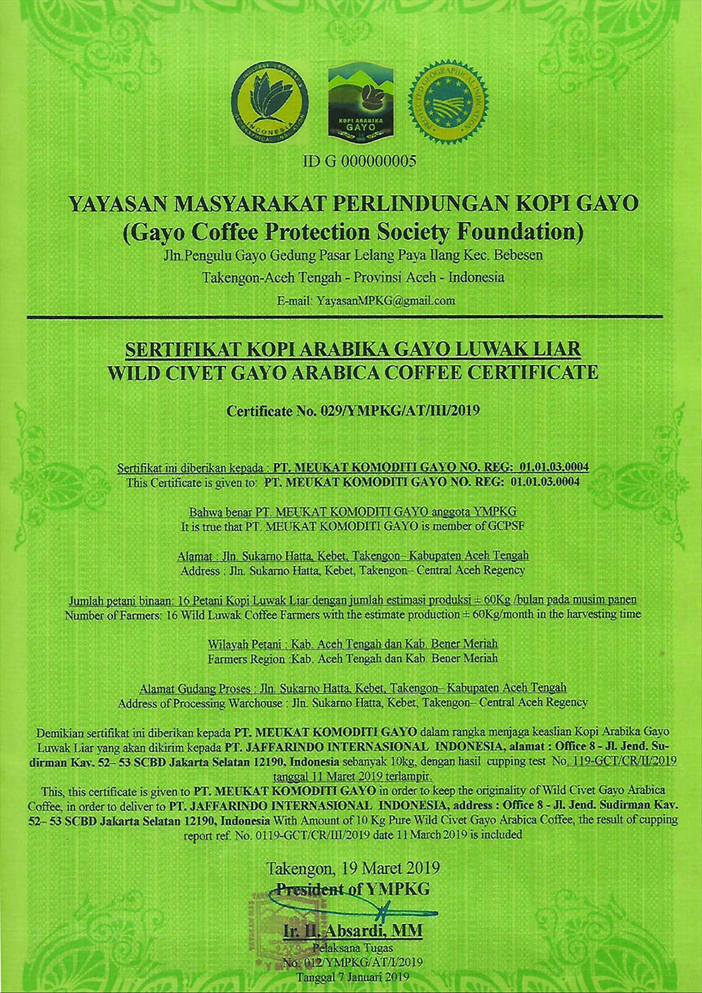 Wallacea Kopi Luwak cup with steam, showcasing premium aroma and mellow finish.