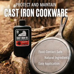 Walrus Oil cast-iron pan close-up reveals protective coating benefits.