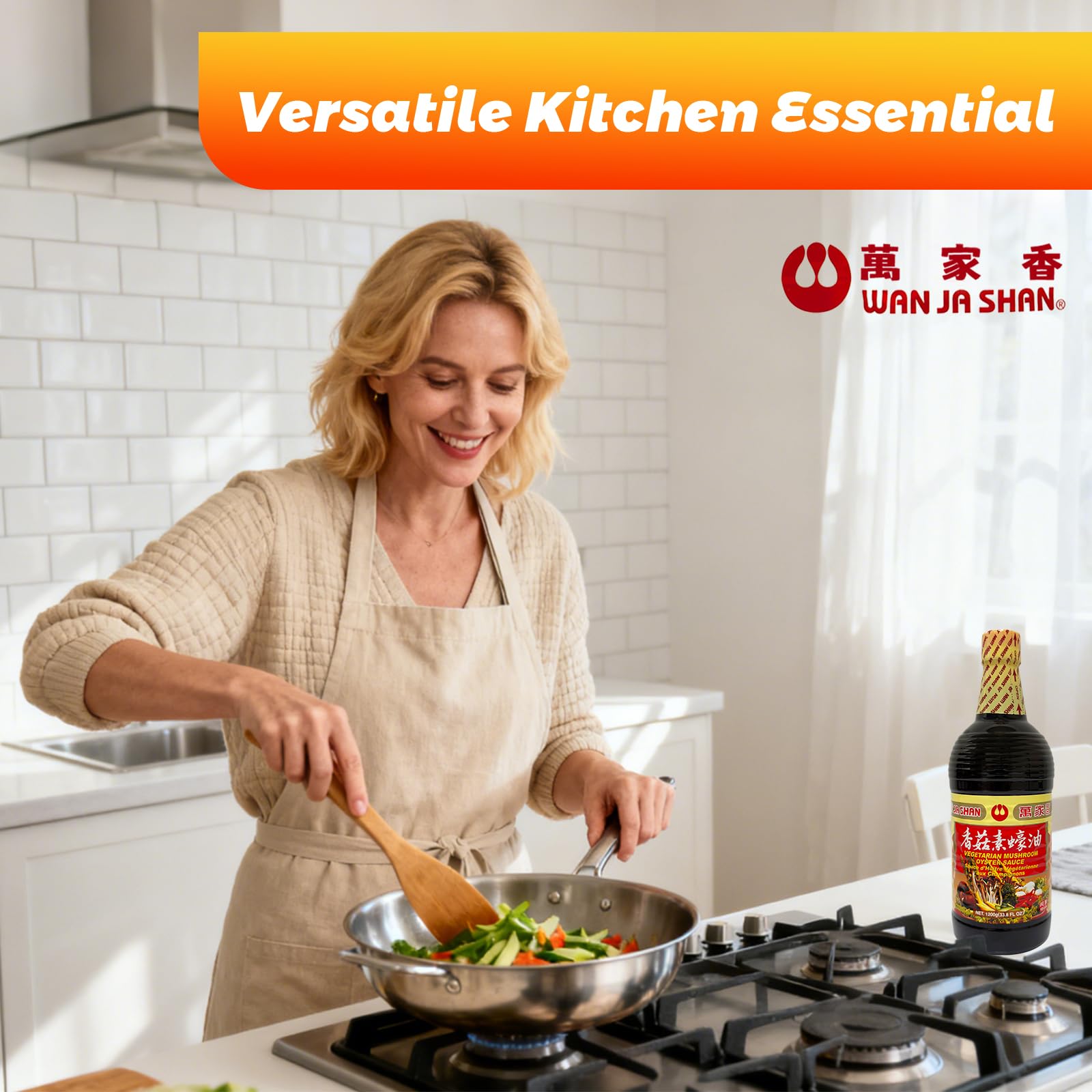 Sustainably crafted sauce on the pantry shelf for everyday cooking.