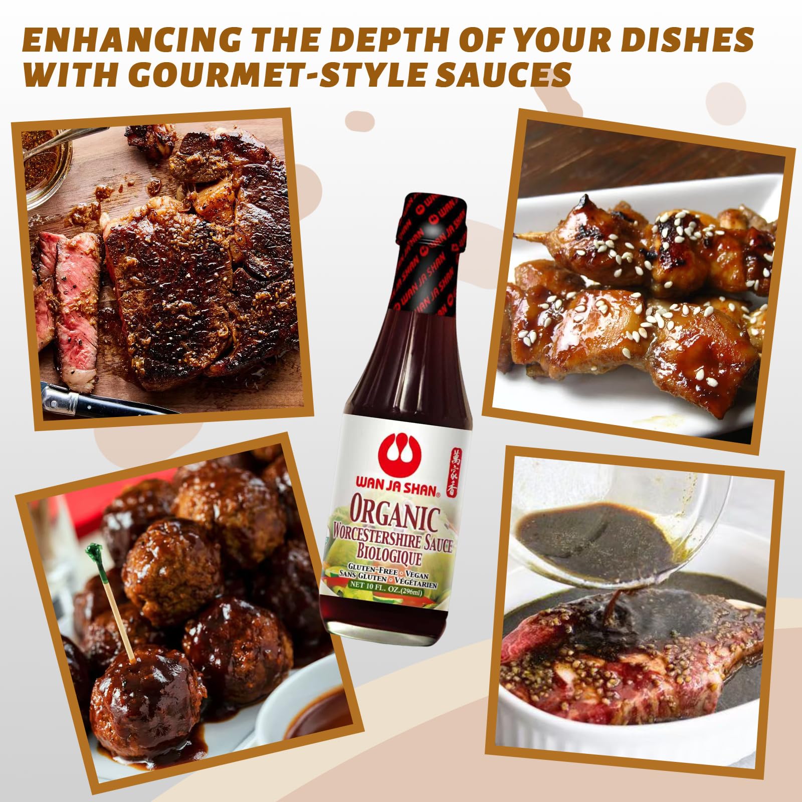 Wan Ja Shan Organic Worcestershire label highlights USDA Organic, Non-GMO and Kosher Parve.