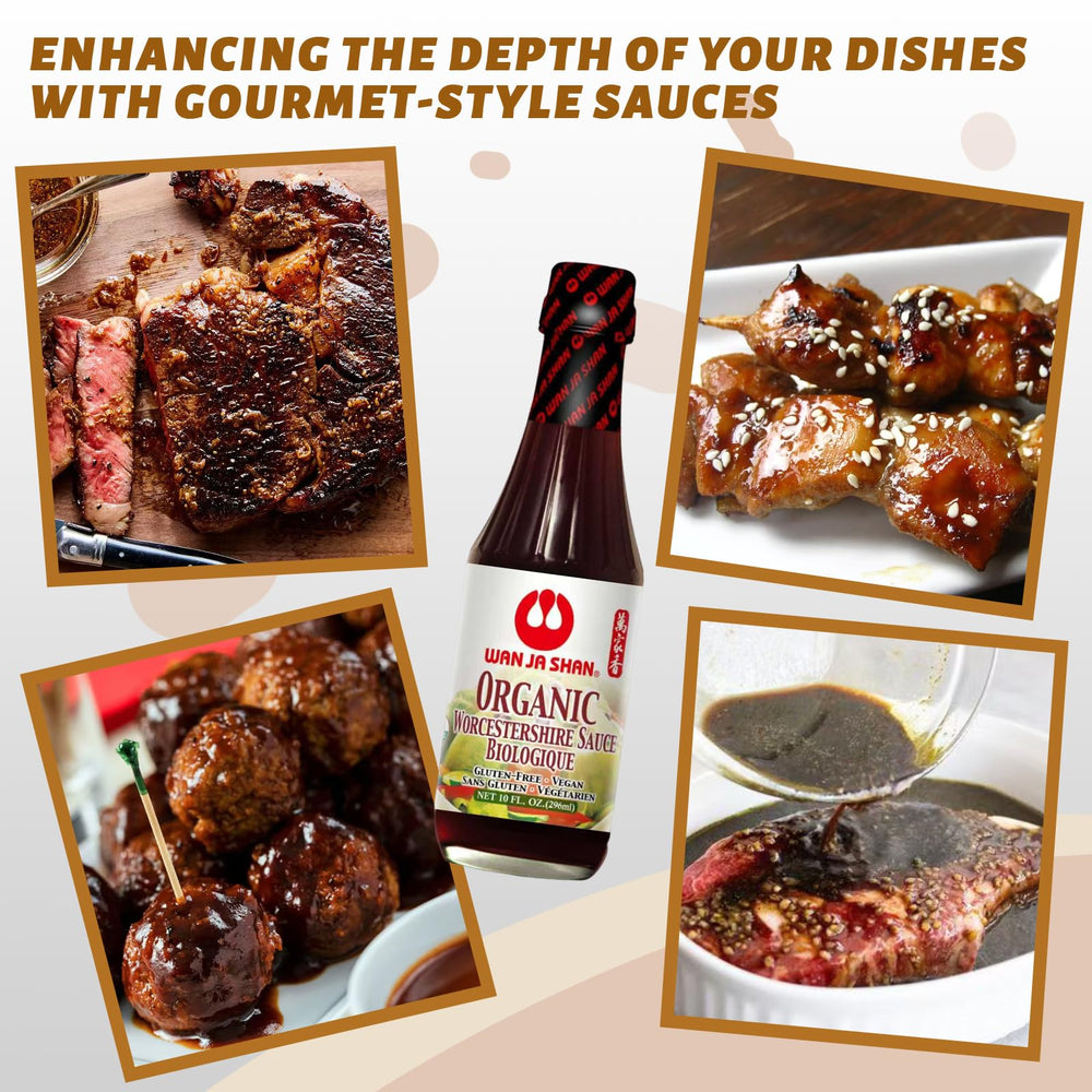 Wan Ja Shan Organic Worcestershire label highlights USDA Organic, Non-GMO and Kosher Parve.