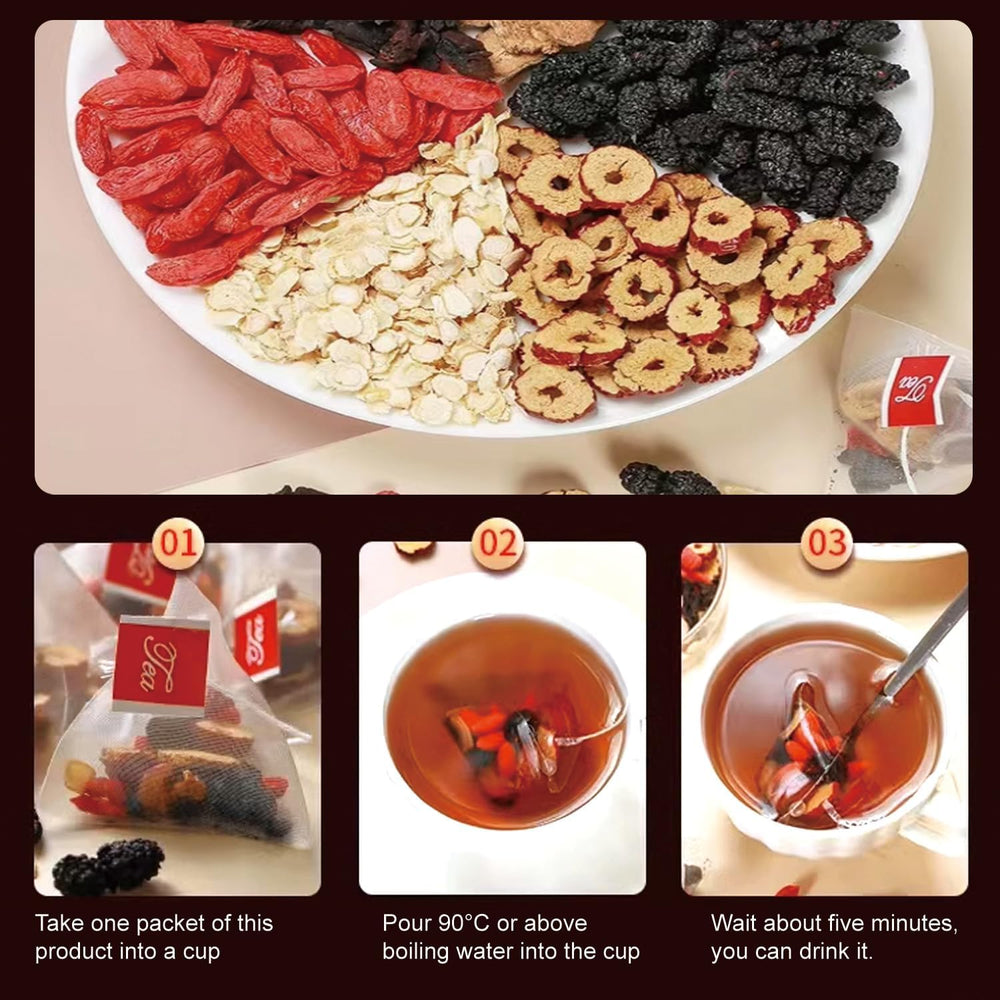 Ginseng slices in Wanciment Five Treasures Tea contribute a robust aroma