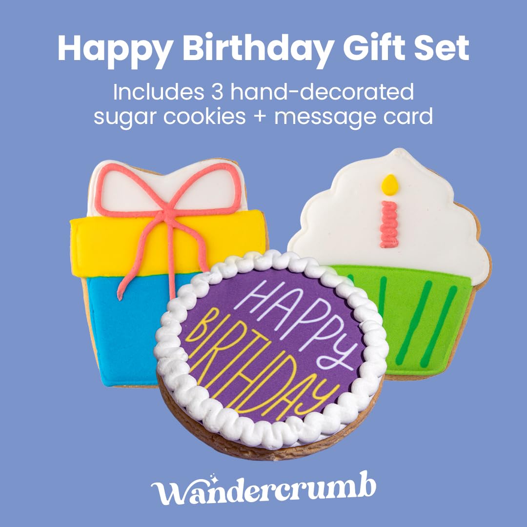 WANDERCRUMB hand-decorated sugar cookies close-up shows detailed icing artistry.
