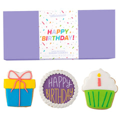 WANDERCRUMB Happy Birthday Cookies trio box presents a gift-ready celebration option.