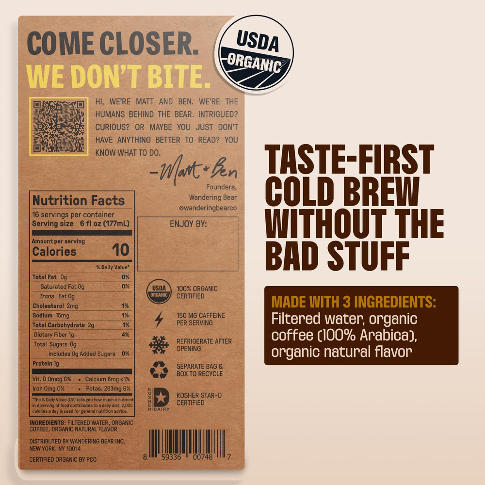 Wandering Bear 6oz glass pour highlights creamy caramel notes for quick mornings.