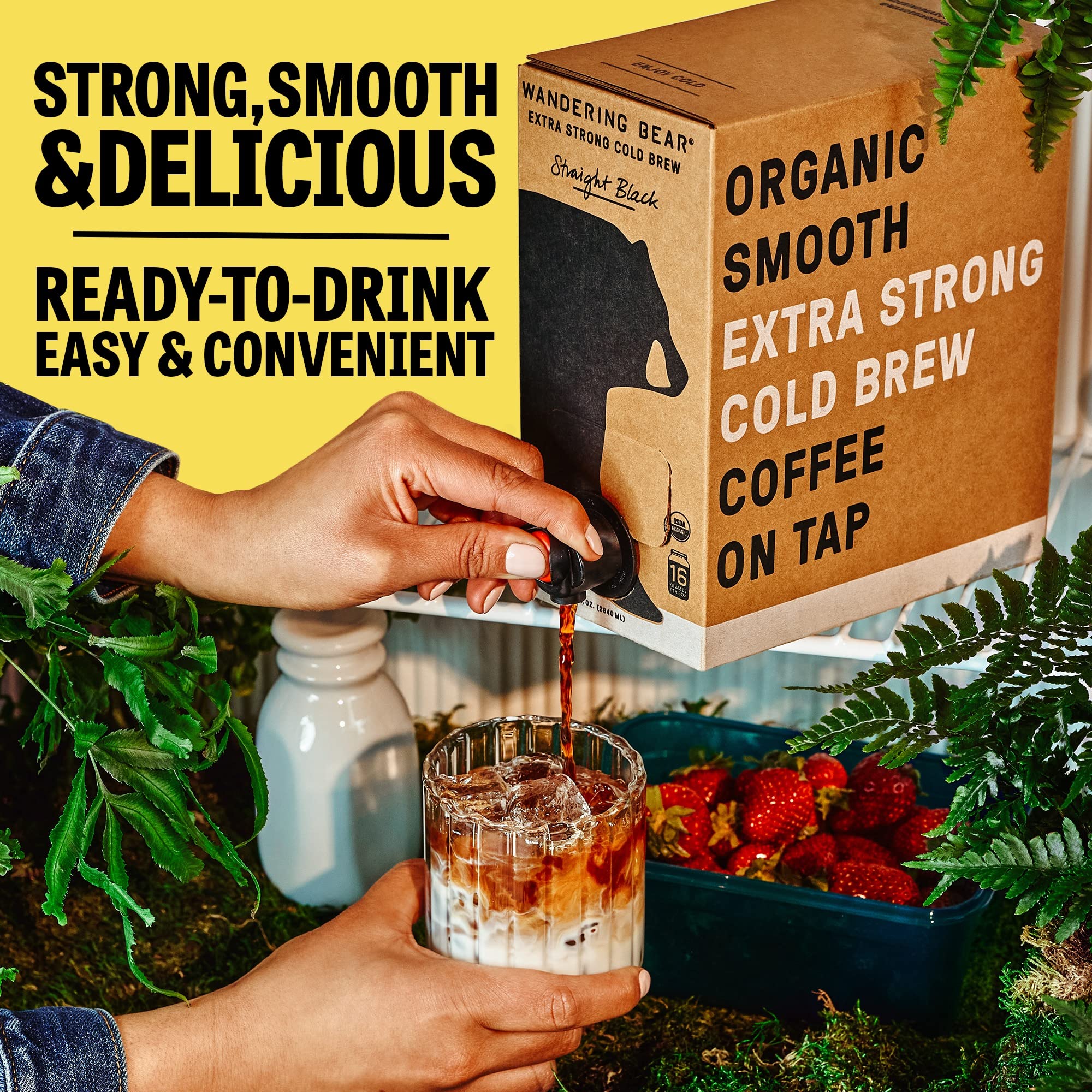 Wandering Bear caffeine boost label close-up communicates strong energy without sugar