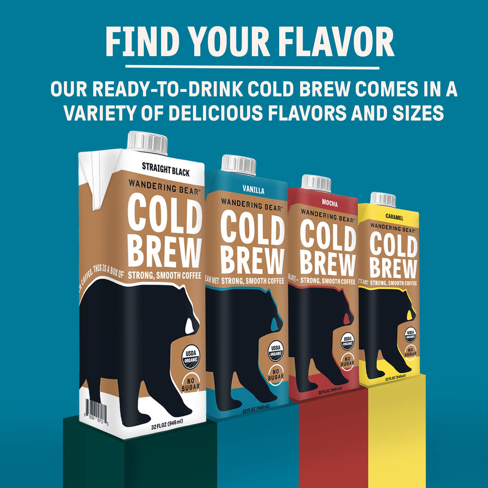 Wandering Bear fridge-ready vanilla cold brew carton ready to pour