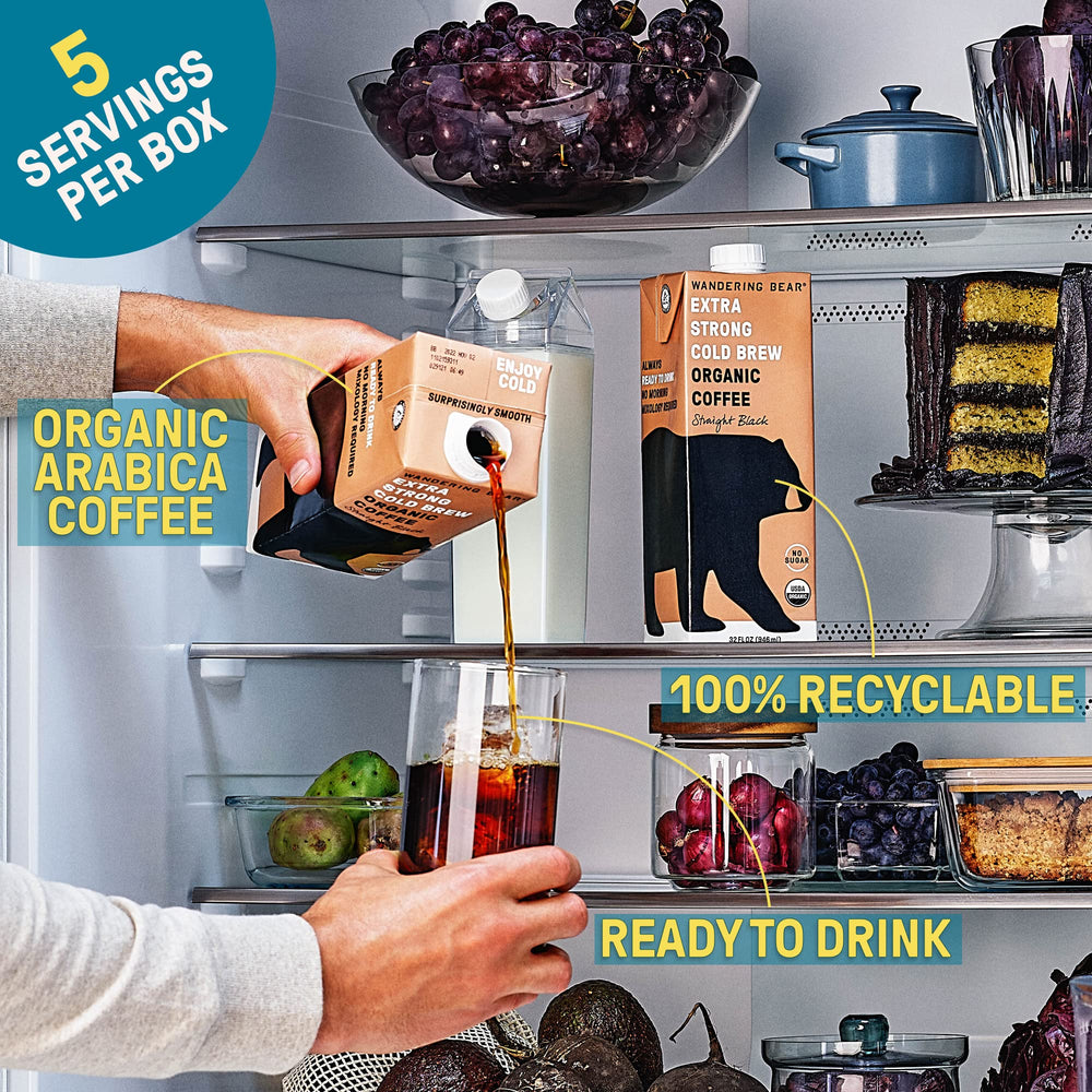 Wandering Bear shelf-stable vanilla cold brew on pantry shelf
