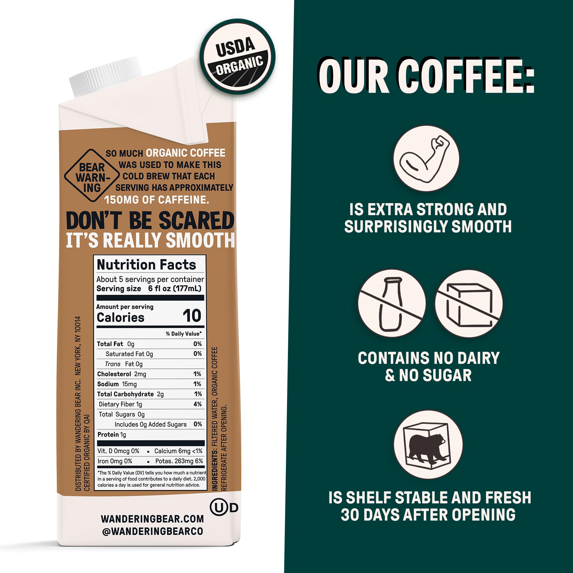 Wandering Bear extra strong cold brew carton showing convenient ready-to-drink format