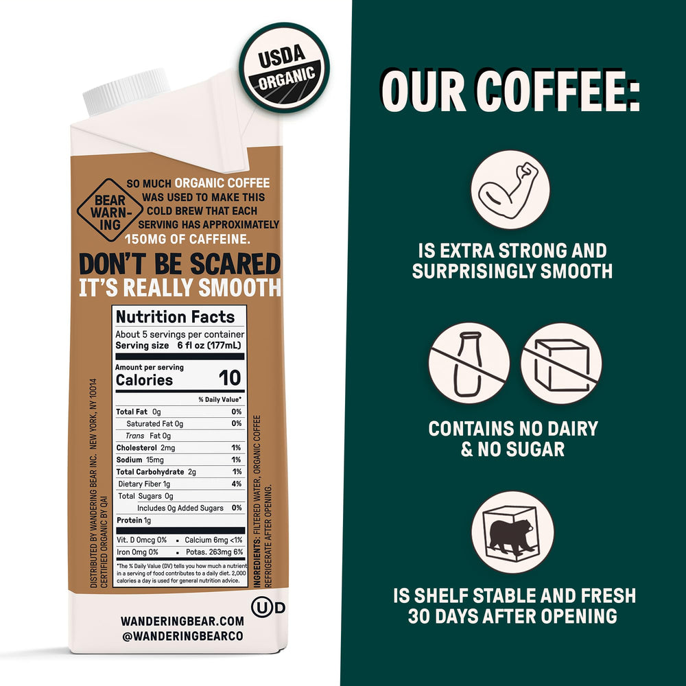 Wandering Bear extra strong cold brew carton showing convenient ready-to-drink format