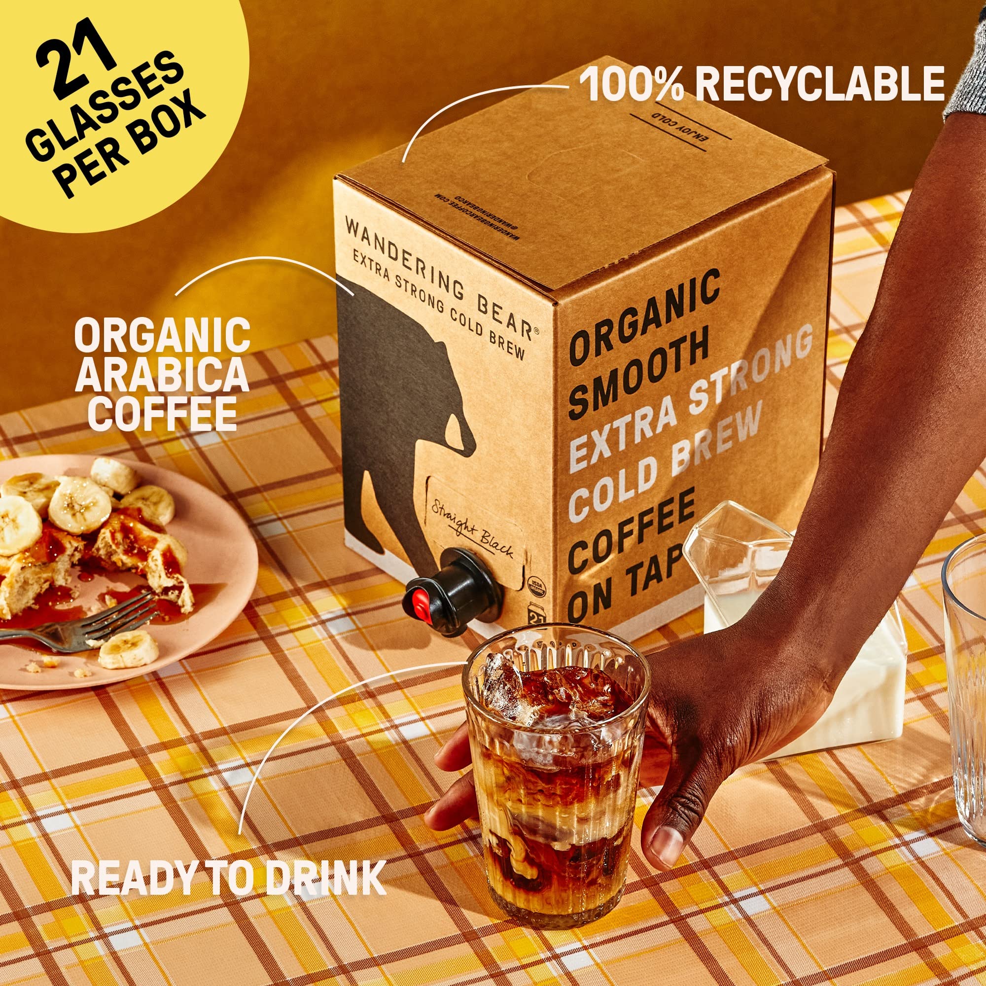 Wandering Bear no sugar added seal highlights clean, dairy-free coffee option
