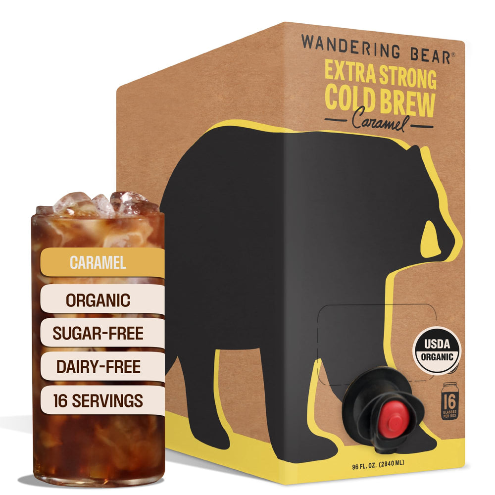 Wandering Bear Organic Caramel Cold Brew on Tap shows bold flavor and smooth finish.