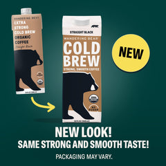 Wandering Bear organic cold brew label closeup shows organic Arabica beans and water