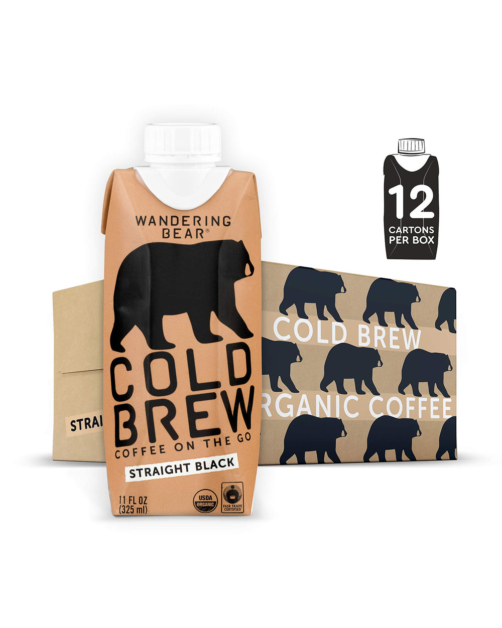 Wandering Bear Straight Black Cold Brew caffeine-kick visual underscores extra-strong energy.