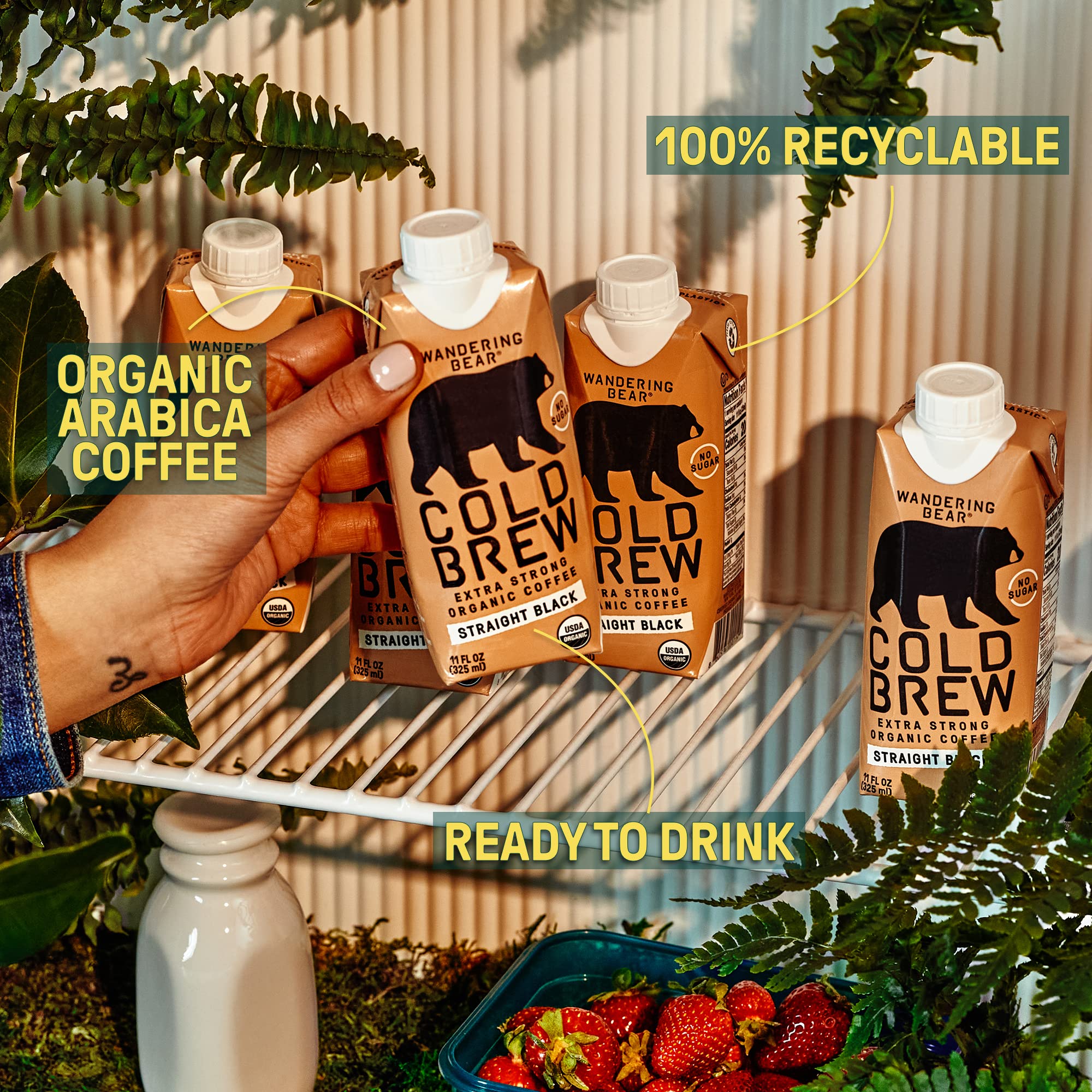 Wandering Bear Straight Black Cold Brew ice-ready serve demonstrates versatile enjoyment over ice.