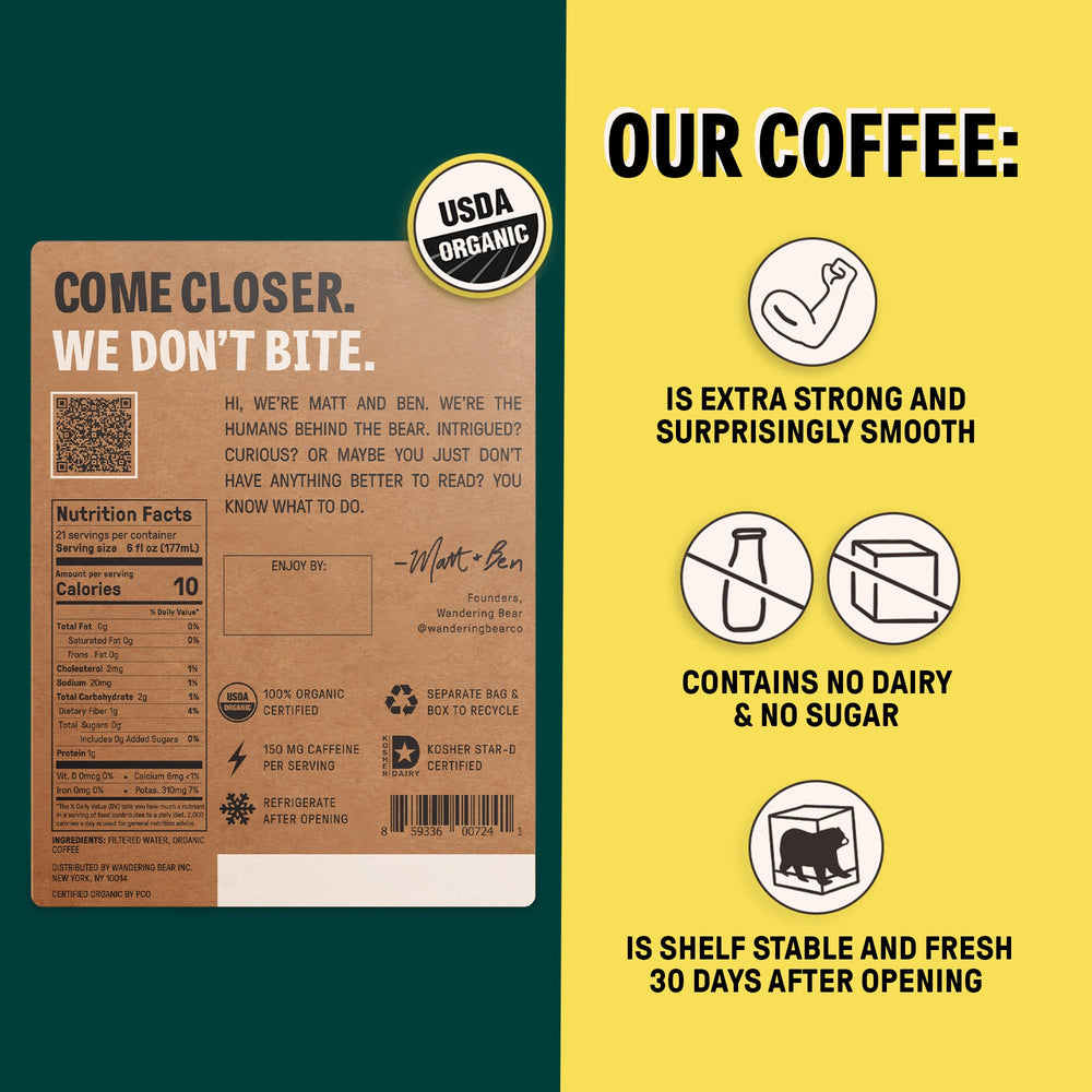 Wandering Bear Straight Black Cold Brew on Tap glass highlights smooth notes for iced coffee