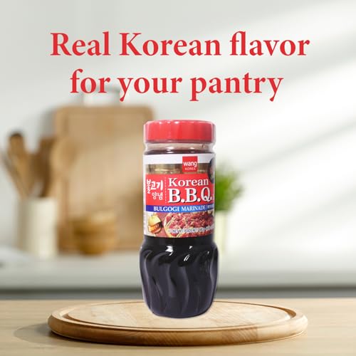 Wang Bulgogi Sauce served with rice and greens in a bowl