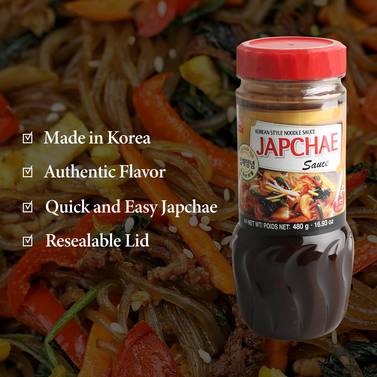 Plate of japchae prepared with Wang Premium Japchae Sauce ready to serve.