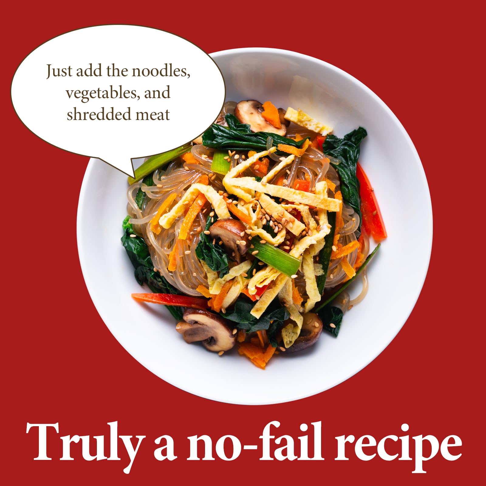 Close up of Wang Premium Japchae Sauce bottle label shows authentic flavor.