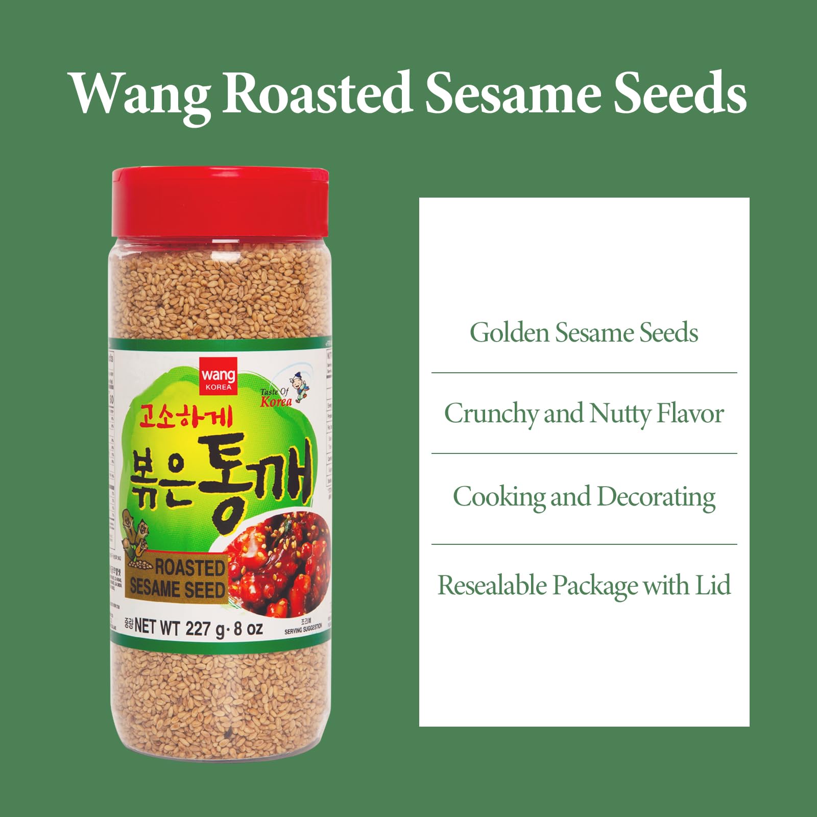 Wang Premium Roasted Sesame Seeds pouring into stir-fry adds crunch