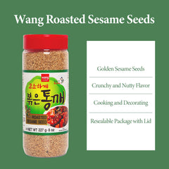 Wang Premium Roasted Sesame Seeds pouring into stir-fry adds crunch