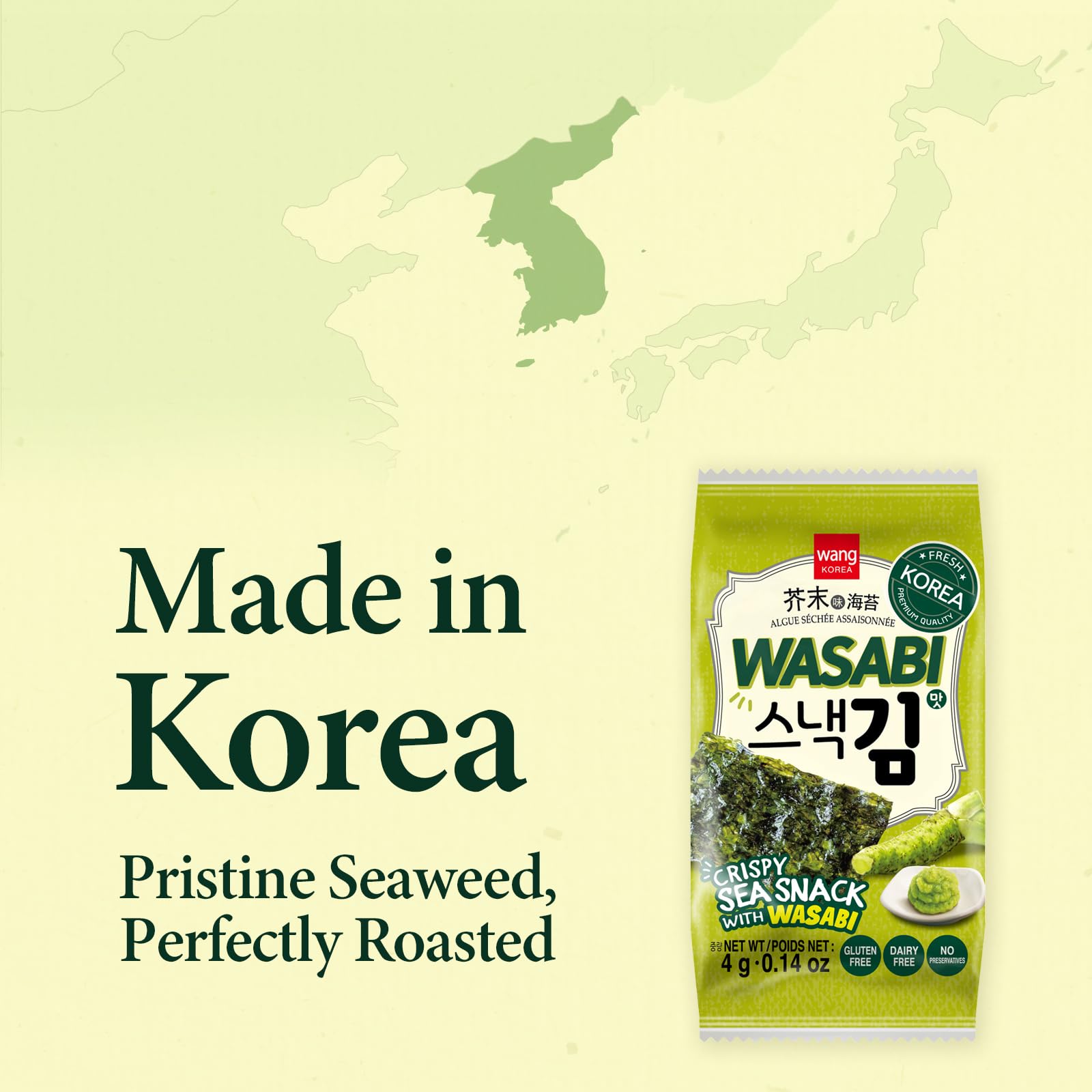 Wang roasted seaweed — gluten-free, dairy-free snack with a spicy kick.