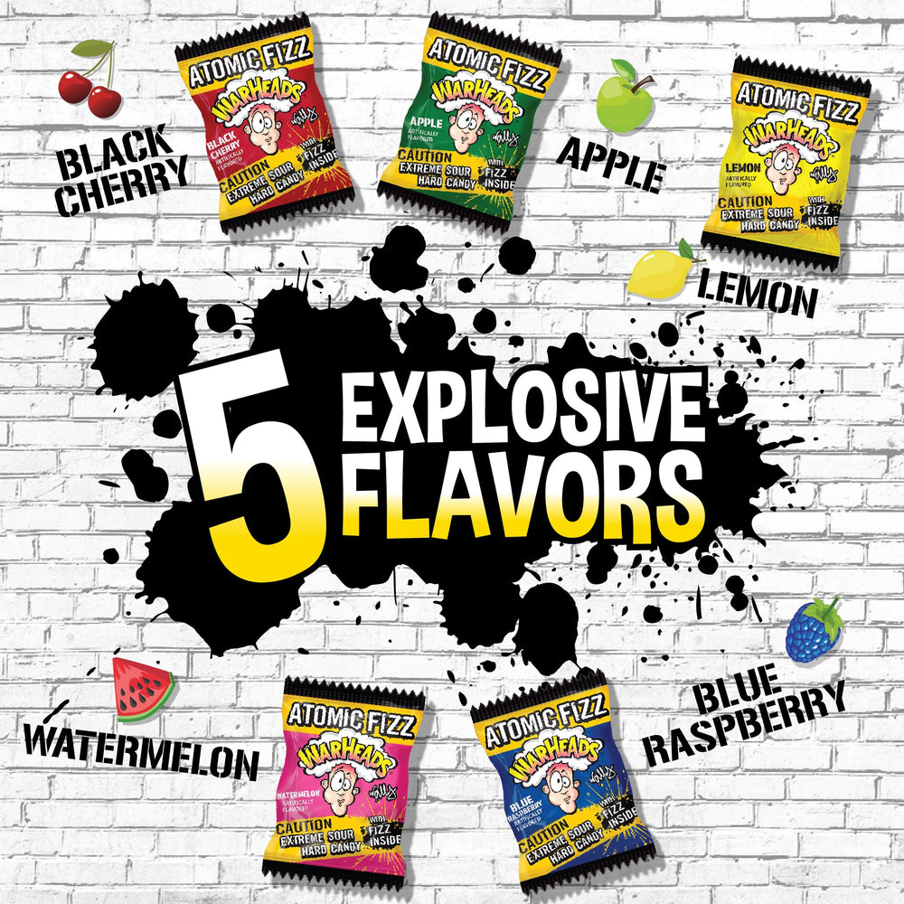 Assorted Warheads Atomic Fizz flavors for tasting fun.