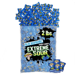 Warheads blue raspberry candy with the extreme sour coating for bold flavor