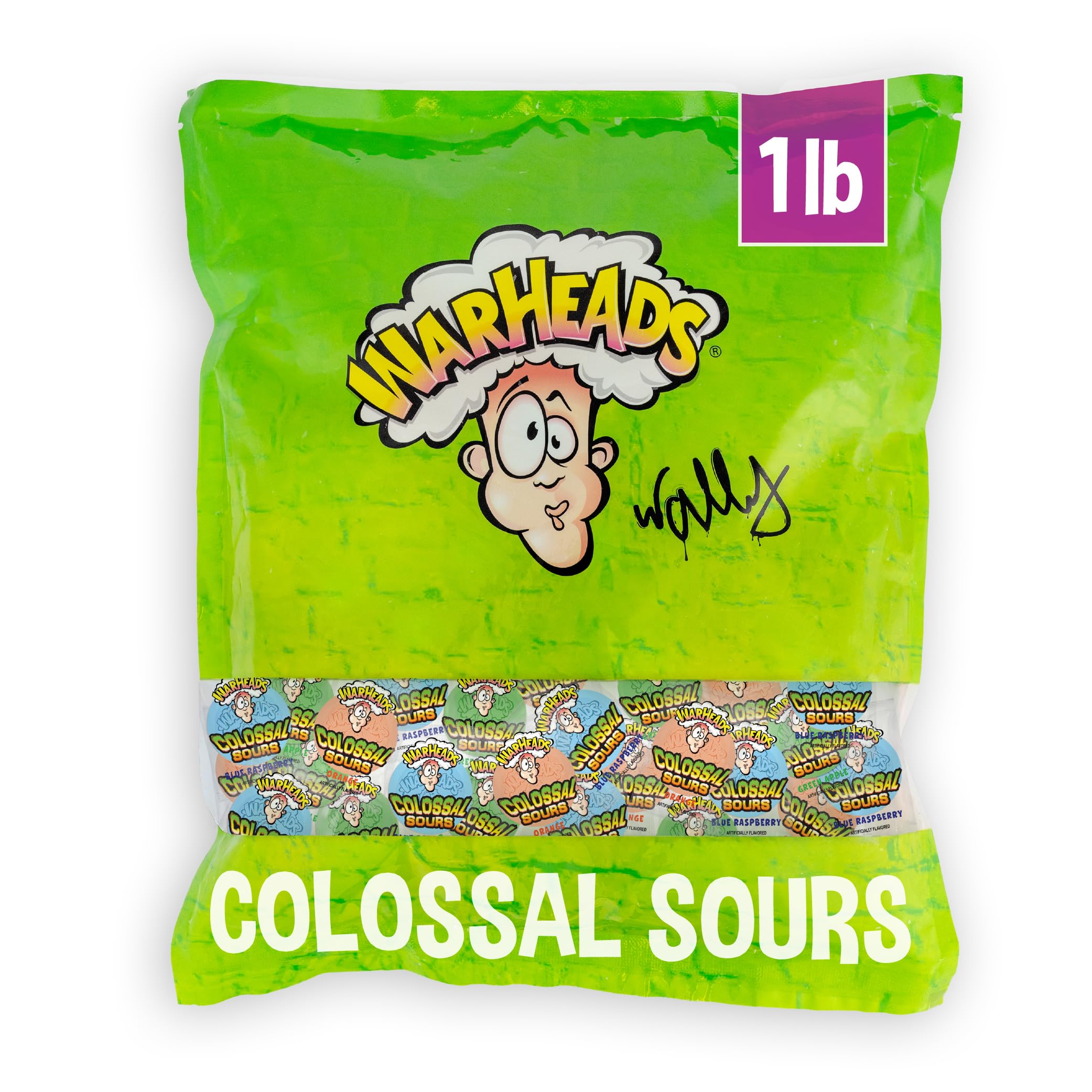 Warheads Colossal Sours blue raspberry candy in a giant pack for bold flavor moments