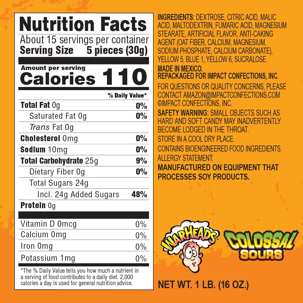 Warheads Colossal Sours orange candy ideal for party snacking and shareable fun