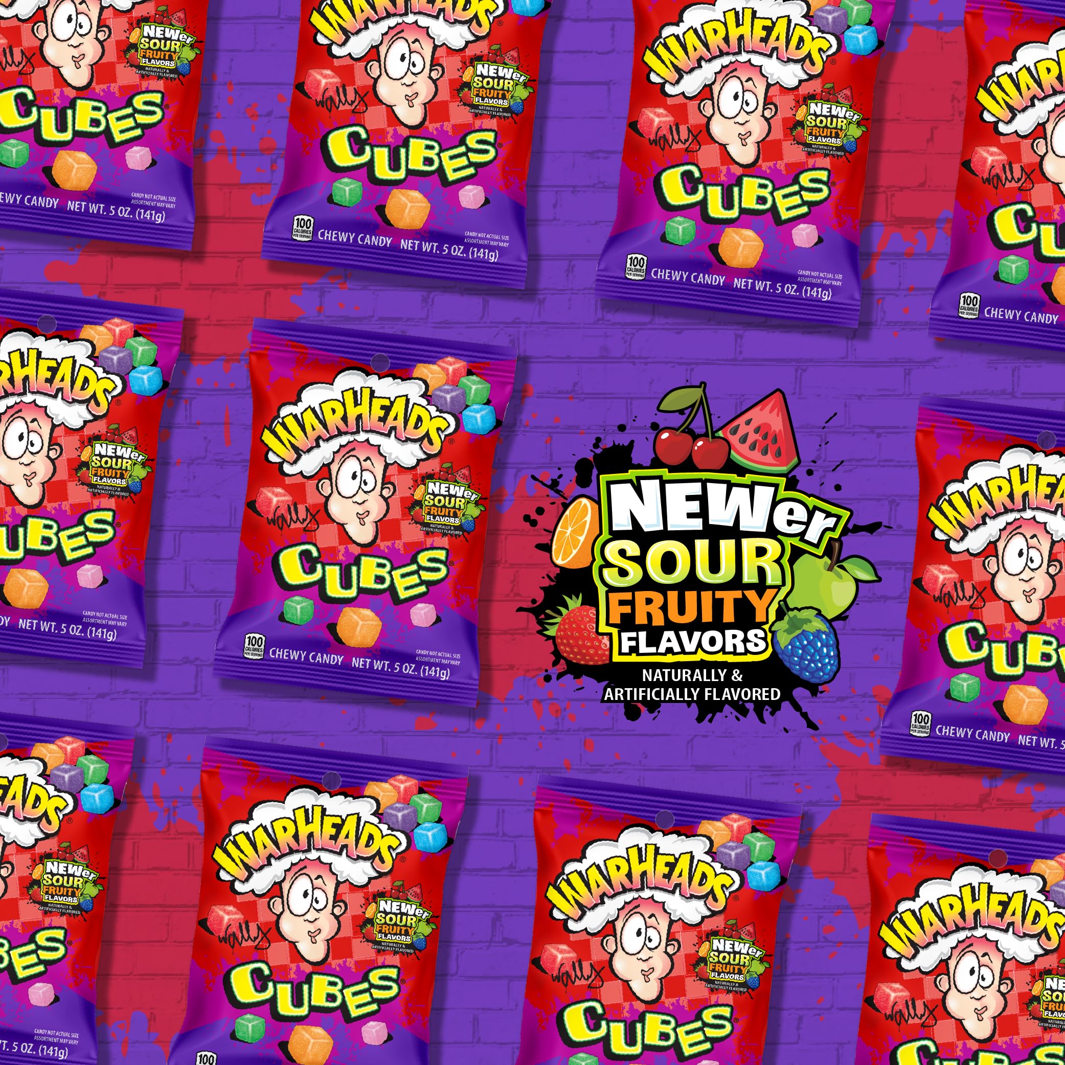 Warheads Cubes black cherry flavor close-up, fruity tang perfect for gift bags