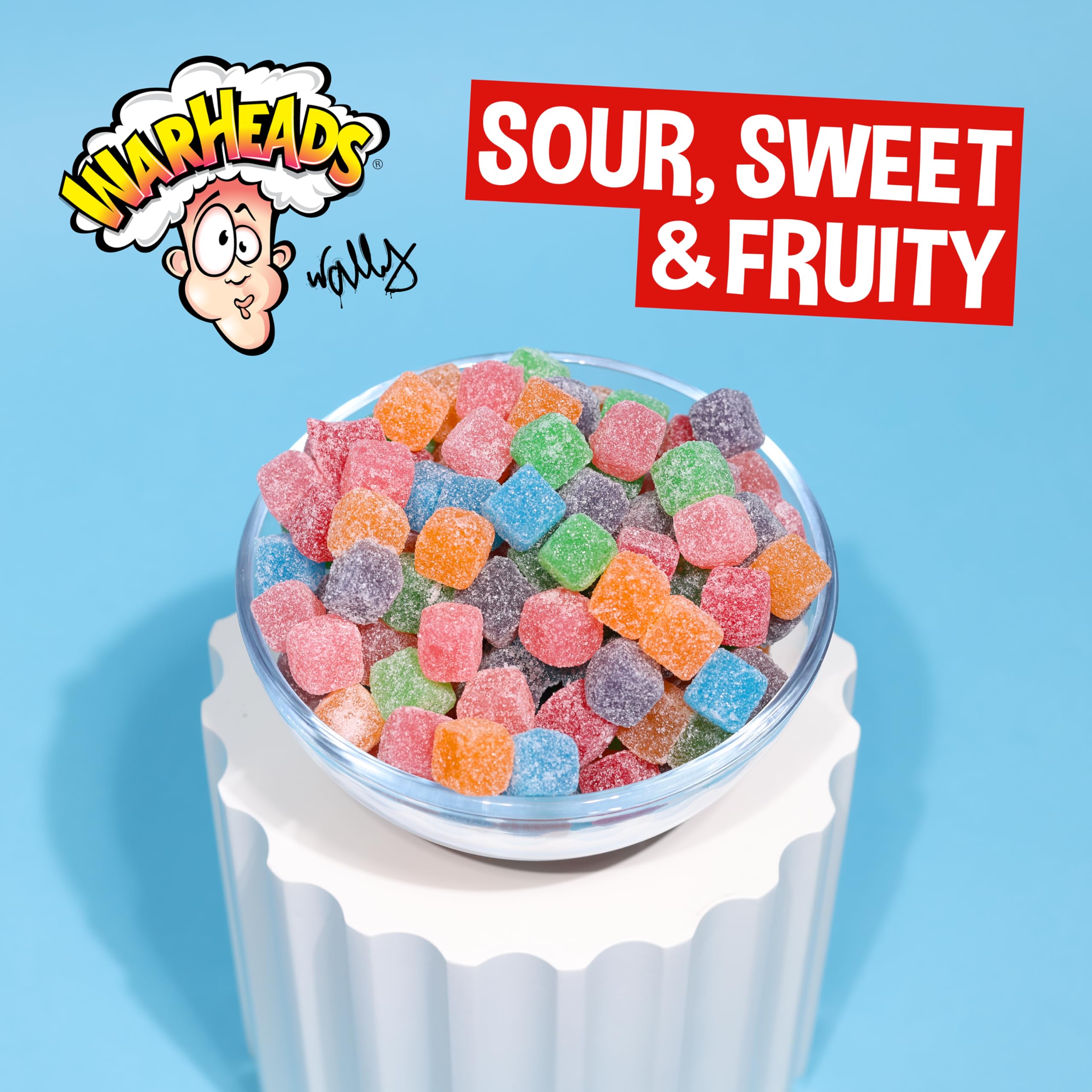 Warheads Cubes black cherry close-up, bold tangy chew for everyday snacking.