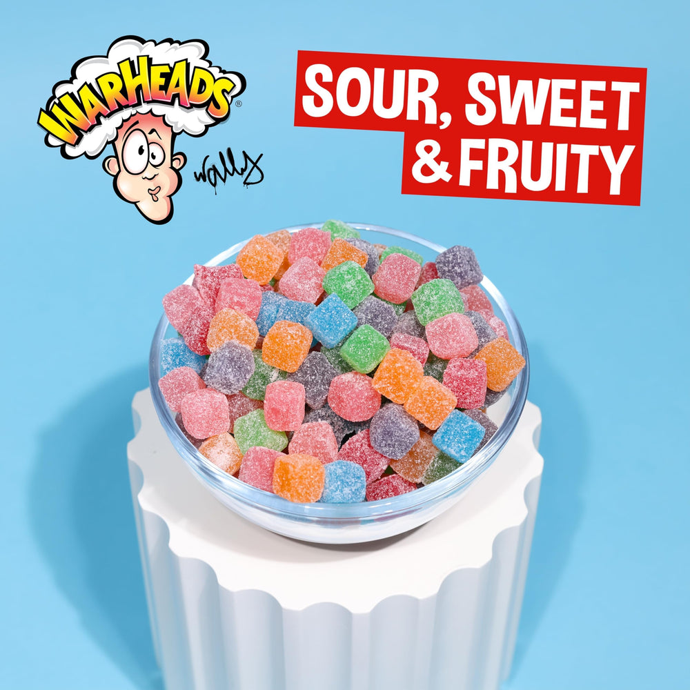 Warheads Cubes green apple flavor close-up, refreshing zing for snacks