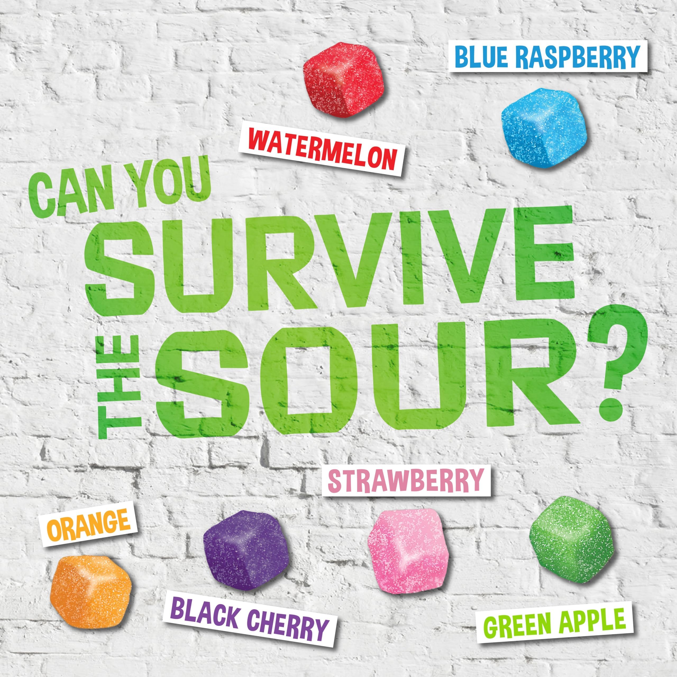 Warheads Cubes strawberry flavor close-up, chewy and tart for movie nights