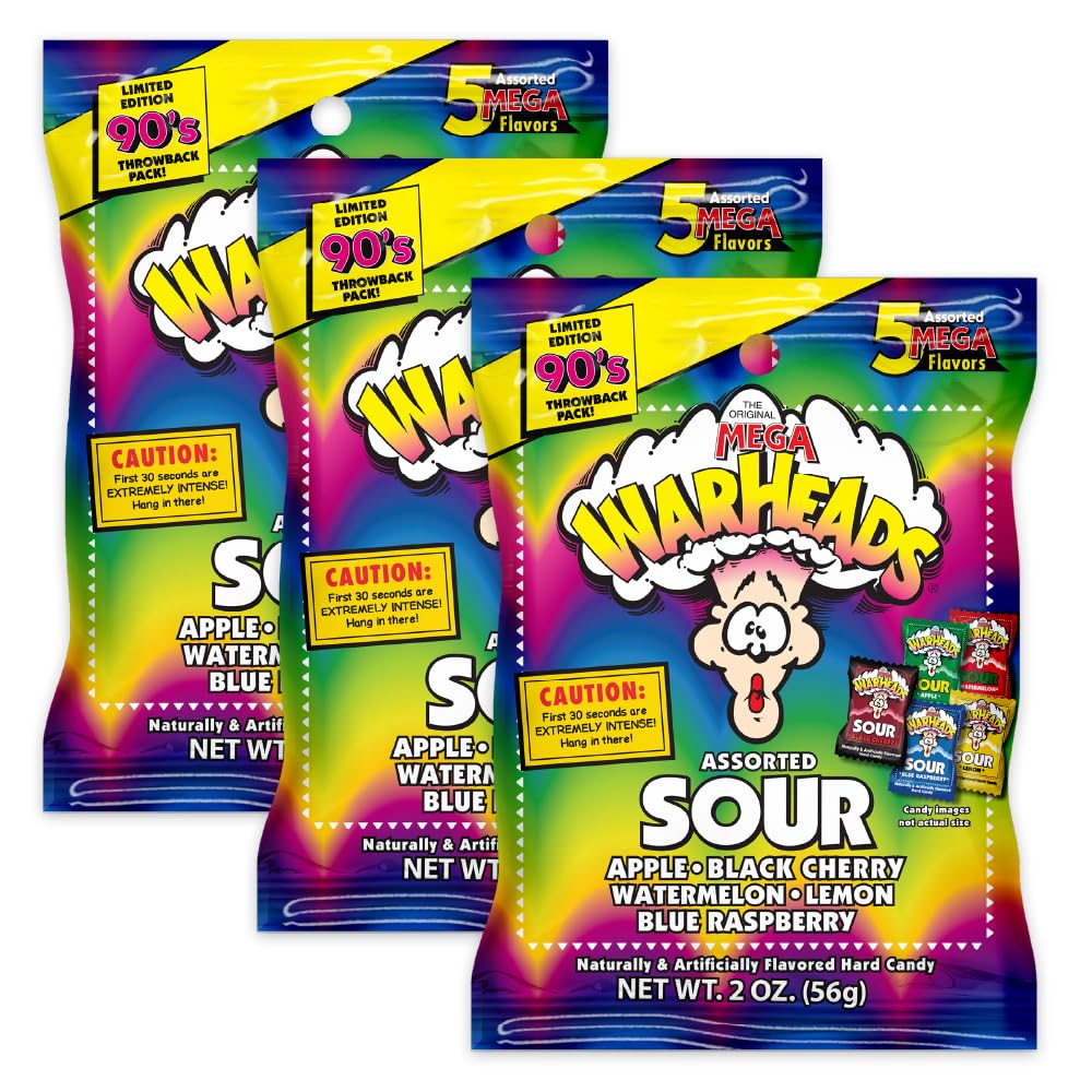 Warheads extreme sour candy pack front view, ready for on-the-go snacking.