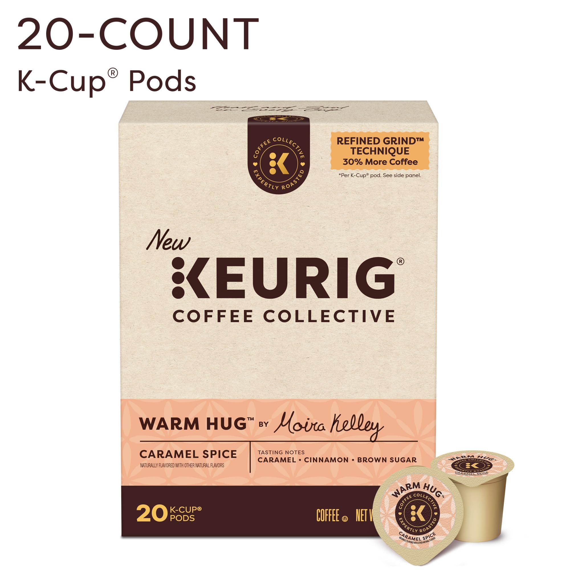Warm Hug K-Cup pod closeup highlights premium grind density for fuller flavor.